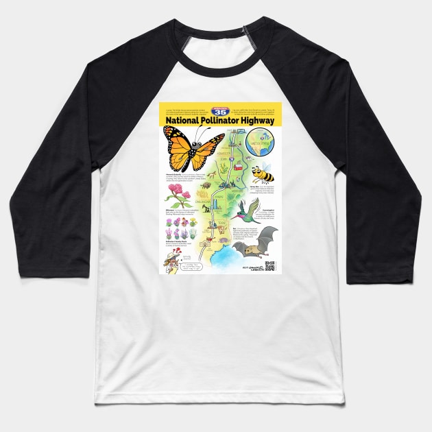 US National Pollinator Highway Map - I-35 Baseball T-Shirt by MrChuckles